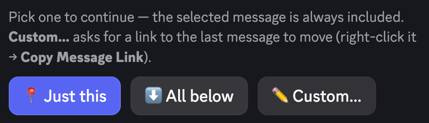 Pippin's message count step, with Just this message, All below, and Custom