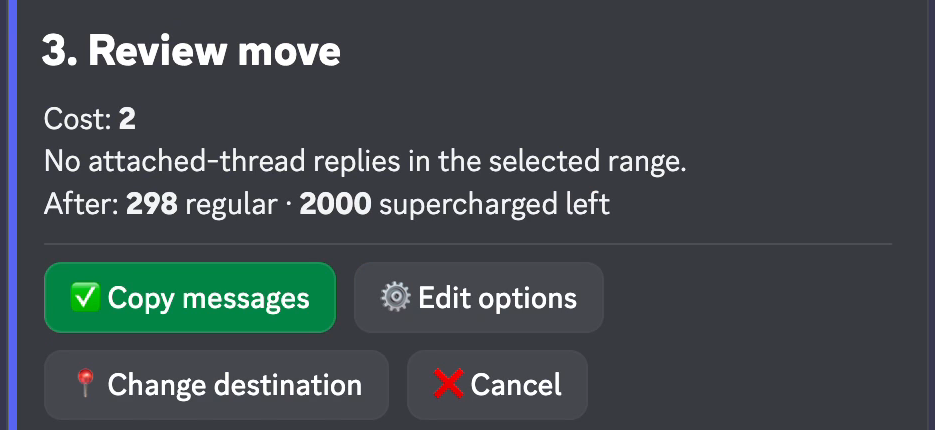 Review move, showing the move cost and the moves still available